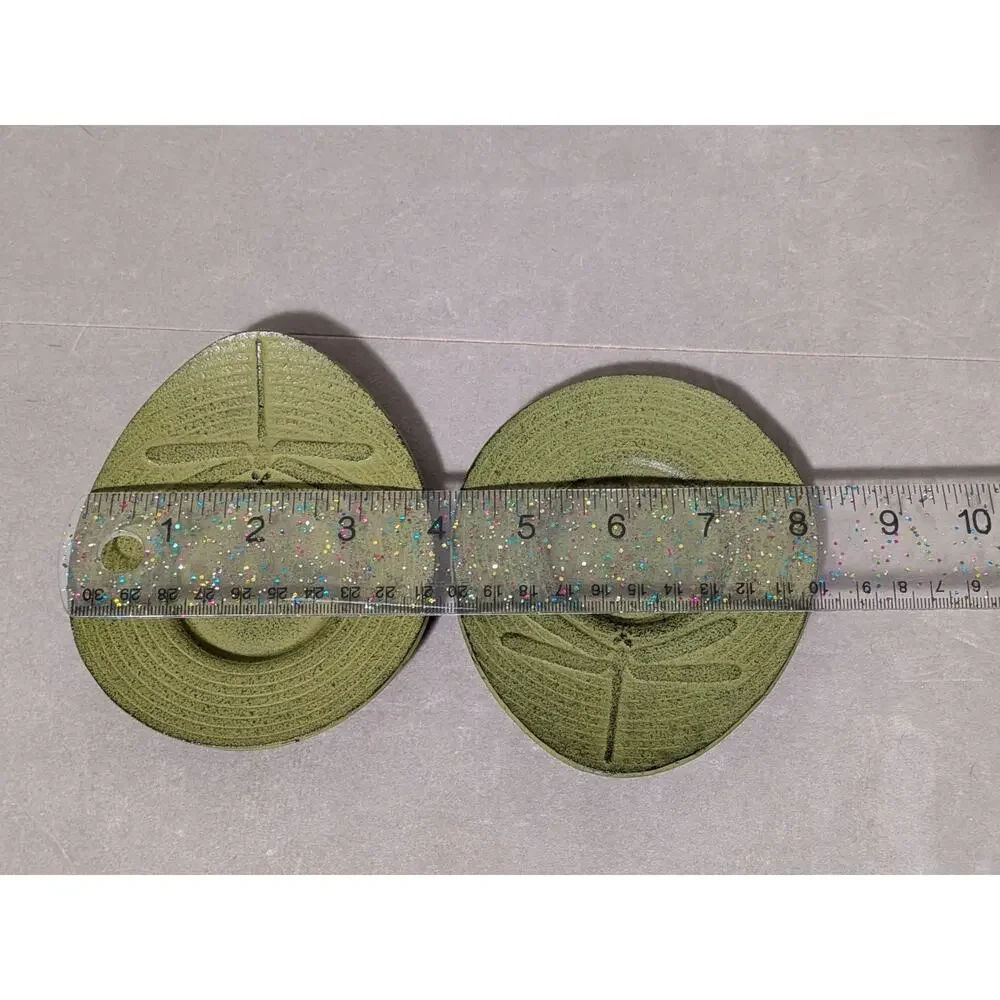 Set of 2 Teavana Green Dragonfly Cast Iron Teacup Coasters Saucers Japanese